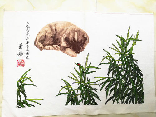挂画十字绣成品小狗动物国画棉布