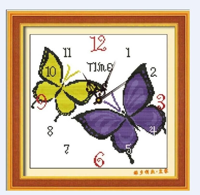 十字绣成品手工绣好蝴蝶钟表客厅