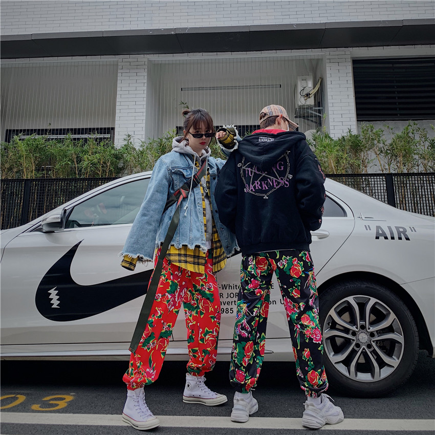 Yuansuo BF wind peony flower street hip hop lantern corset Harun pants casual long pants men and women trend