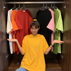 Cotton new Korean boudoir is versatile and loose, with medium and long solid color short sleeve T-shirt skirt inside