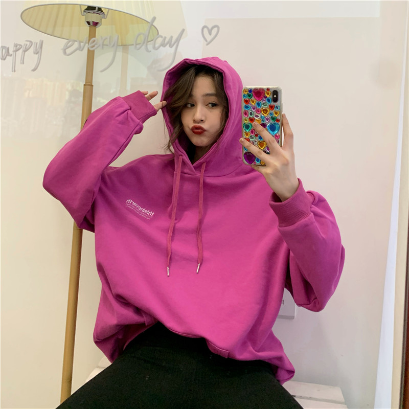 Real shot winter loose Plush thickened Hooded Sweater Korean oversize top BF languid