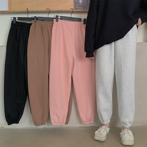 Real shot of 260g 13 cotton 87 polyester fiber plush and thickened trousers for women in autumn and winter