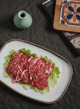 山野风餐具山缓缓三出山创意火锅长方盘酒店餐厅摆盘复古牛肉盘子