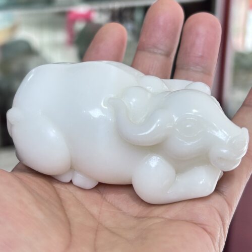 天然蓝田玉手把件 原石文玩把件男士随身玉石把玩件长83宽39毫米