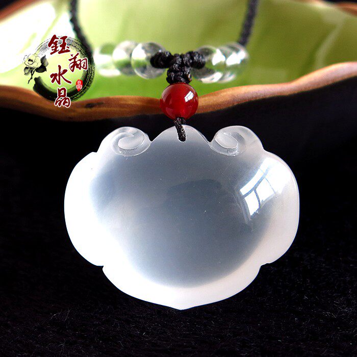 天然水晶乳白晶平安锁长命富贵如意锁吊坠项链毛衣链挂件饰品礼物