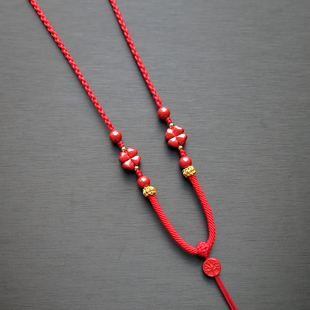 高档朱砂手工编织挂绳红黑吊坠女挂件绳脖项链绳子男翡翠和田玉石