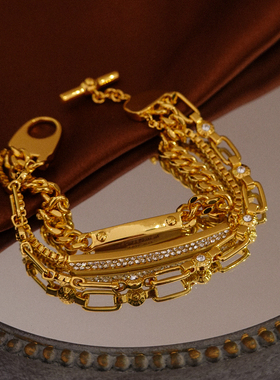 一所欧美镀金多层拼接叠戴手链女