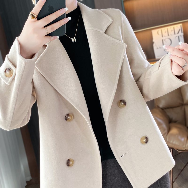 羊毛双面呢羊绒大衣女士中老年短款小香风外套宽松风衣高档外套穿