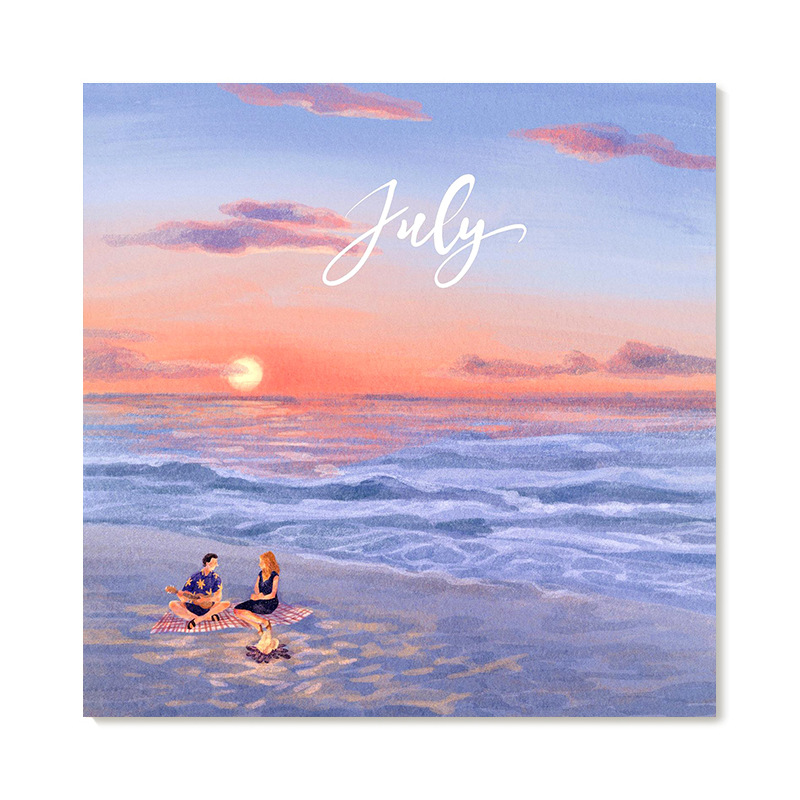 【艺术版画】插画师Subin复刻艺术版画海边情侣日落风景装饰画芯