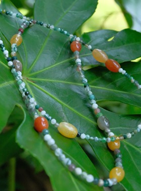 《爪哇秘境》雨林系印度玛瑙彩色金丝玉拼色锁骨链.彩灰款