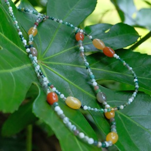 《爪哇秘境》雨林系印度玛瑙彩色金丝玉拼色锁骨链.彩灰款