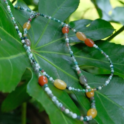 《爪哇秘境》雨林系印度玛瑙彩色金丝玉拼色锁骨链.彩灰款