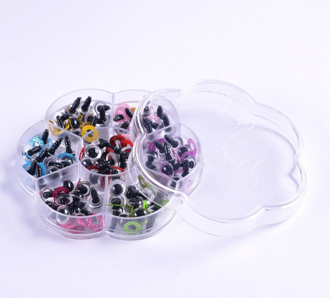 毛绒玩具塑料眼睛配件 公仔螺纹眼10mm闪光眼梅花盒装70个一盒