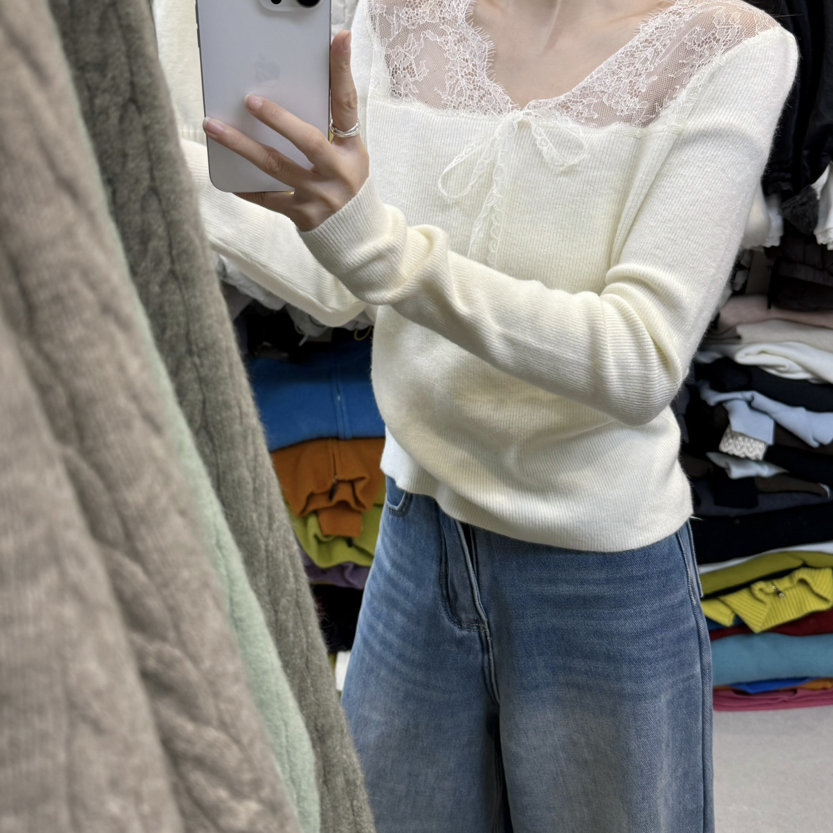 气质温柔蕾丝百搭针织衫