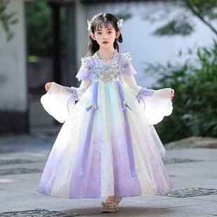 秋季新款古风仙气裙子儿童中国风飘逸唐装古装连衣裙女童汉服礼物