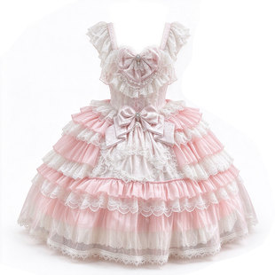 甜系花嫁LolitaJSK粉白重工多层蛋糕裙订婚礼服茶会华丽洋装写真