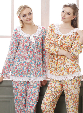 升派睡衣秋新款纯棉时尚家居服睡衣长袖套装 9550