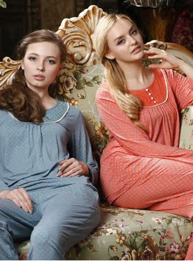 升派 秋季新款 女士长袖家居服人棉印花休闲睡衣套装9501