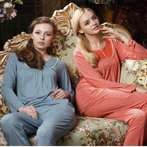 秋季女士长袖印花休闲睡衣套装