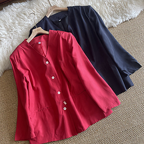 大码西服桑蚕丝单排扣V领外套