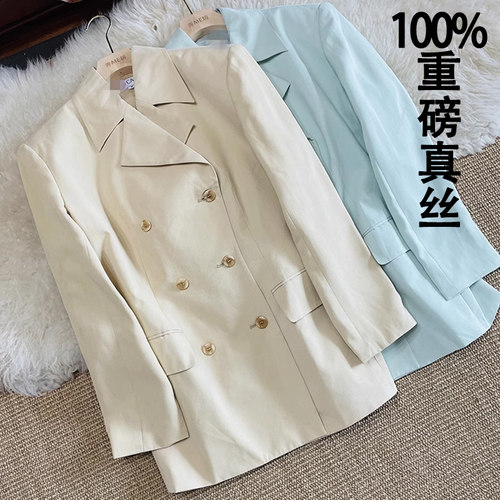 桑蚕丝西装外套双排扣真丝西服