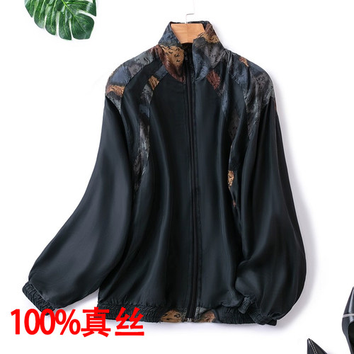 真丝夹克衫拼色慵懒风大码短外套