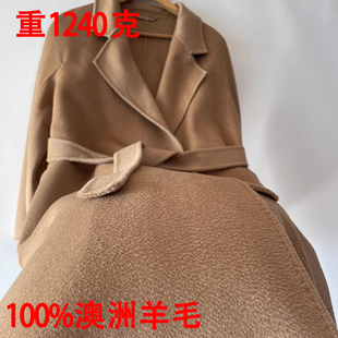 毛呢双面呢大衣女浴袍中长款水波纹秋冬 M家羊毛大衣羊毛外套腰带