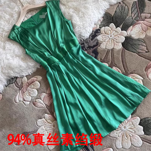 弹力缎真丝素绉缎连衣裙修身包袖