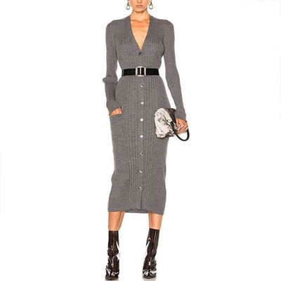 开衫连衣裙羊毛长毛衣欧美单排扣