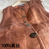 秋冬女桑蚕丝棉服棉袄无袖 真丝纯色轻薄收腰马甲坎肩上衣 背心修身