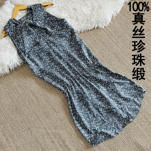 缎面蝴蝶结连衣裙珍珠缎背心裙