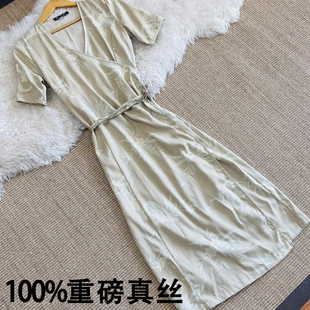 太仙了！法式茶歇裙子修身印花重磅真丝裙 桑蚕丝交叉收腰连衣裙