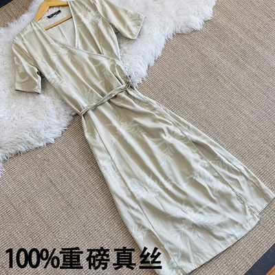 交叉腰茶歇裙法式纯桑蚕丝连衣裙