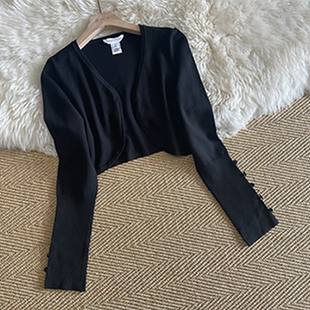 78桑蚕丝简约敞开式针织真丝毛衣开衫短款外套春季长袖上衣外披女