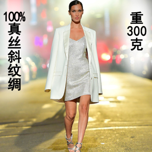 重磅真丝一粒扣丝绸缎面西服女 外套中长款 桑蚕丝西装 连衣裙西装