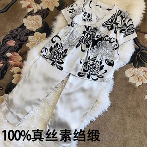 桑蚕丝素绉缎睡衣家居服套装印花