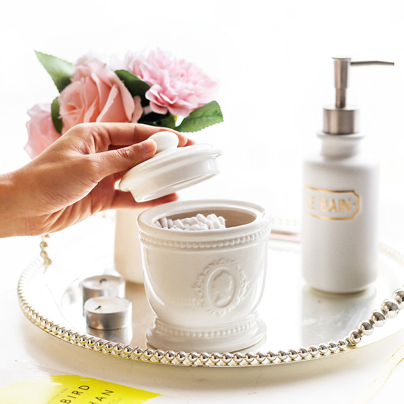 贵妇陶瓷带盖棉签罐欧式美式棉签罐,收纳整理,牙签盒,淘宝优惠券,粉丝福利购,淘宝优惠卷