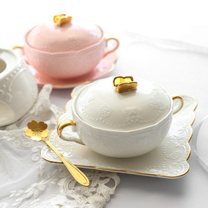  复古金边双耳甜品碗