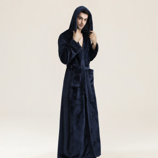 珊瑚绒女家居服浴袍 法兰绒睡衣加厚加绒情侣大码 睡袍男秋冬季 长款