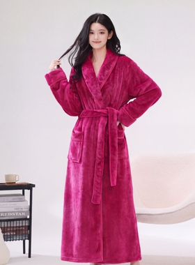 加绒保暖法兰绒珊瑚绒睡袍浴袍女