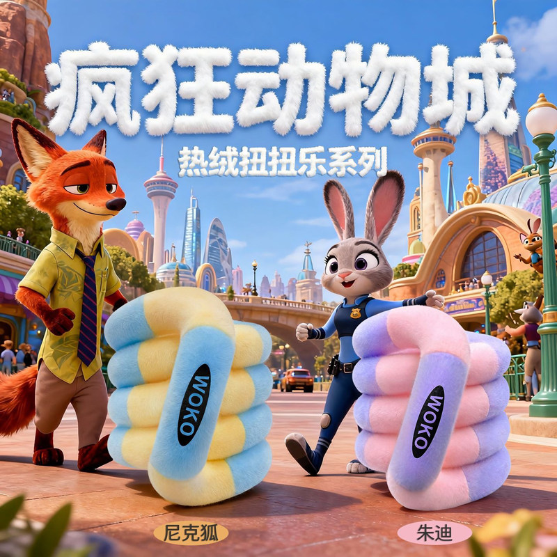 WOKO正版疯狂动物城毛绒扭扭乐图片