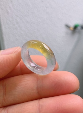 8圈口缅甸天然翡翠A货高冰黄翡戒指A1202#