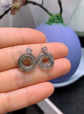 缅甸天然翡翠A货冰乌鸡甜甜圈一对A817#