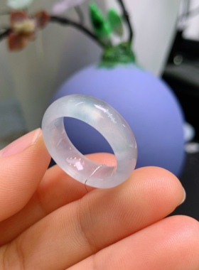 17圈口缅甸天然翡翠A货冰白冰小宽版戒指A449#