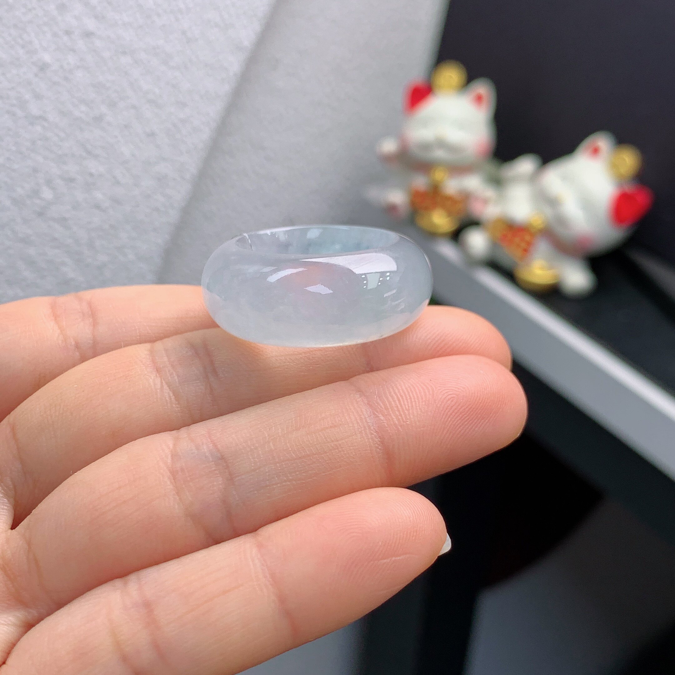 19-20圈口缅甸天然翡翠A货冰种白冰宽版轮胎戒指A169#