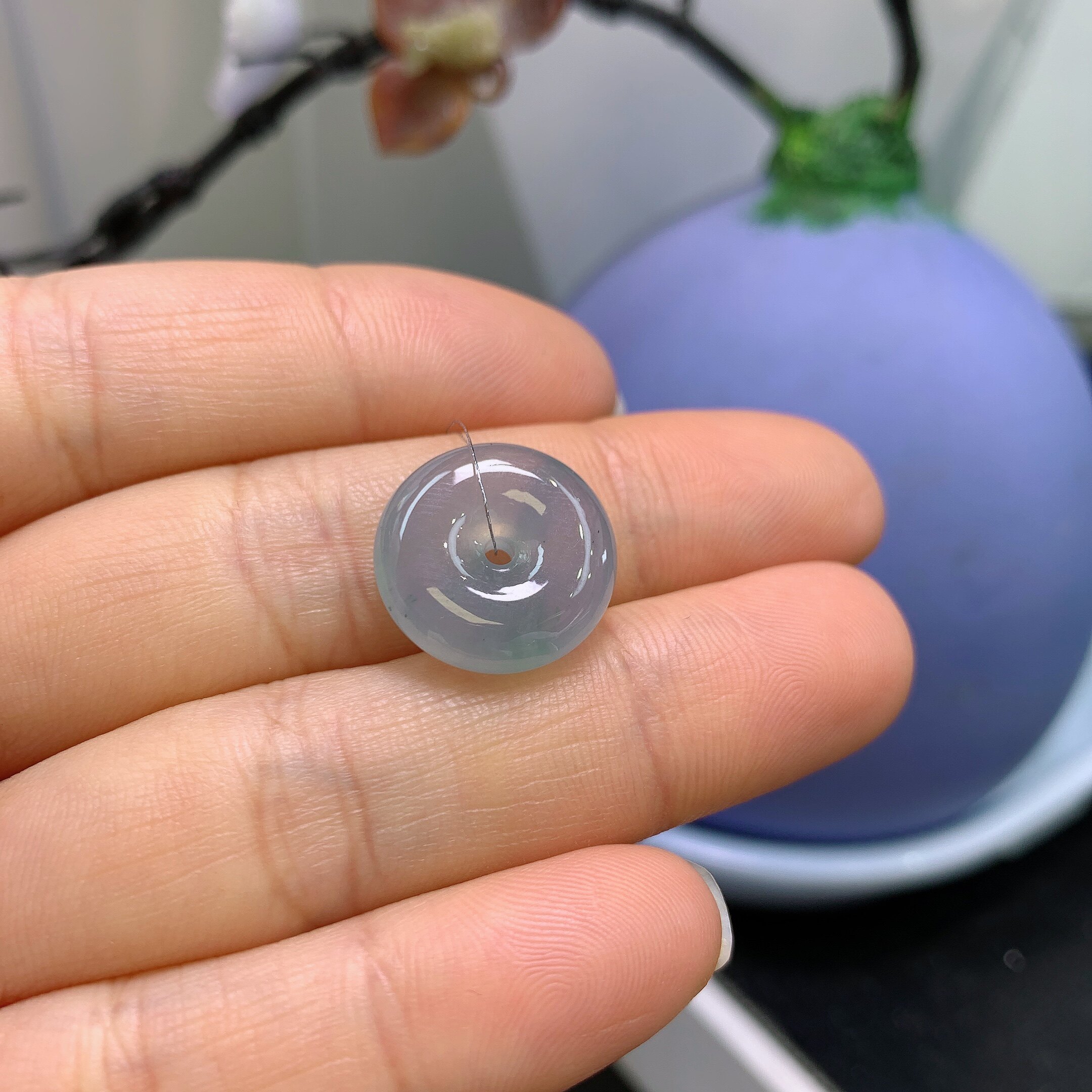 缅甸天然翡翠A货冰蓝平安扣一个407#