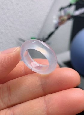 11-12圈口缅甸天然翡翠A货高冰白钢戒指A1216#