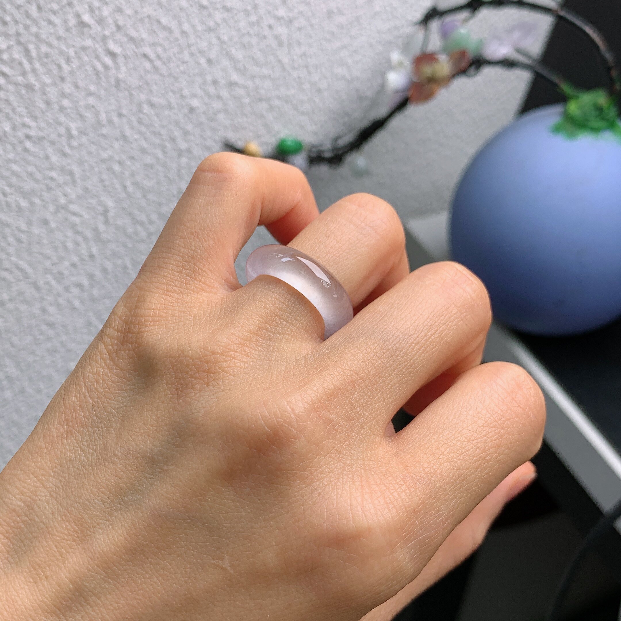 10-11圈口缅甸天然翡翠A货冰种白冰戒指A1242#