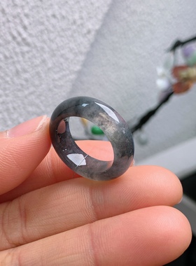 14-15圈口缅甸天然翡翠A货冰乌鸡戒指A1164#