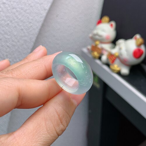 13-14圈口缅甸天然翡翠A货高冰飘甜绿宽版轮胎戒指NN02#